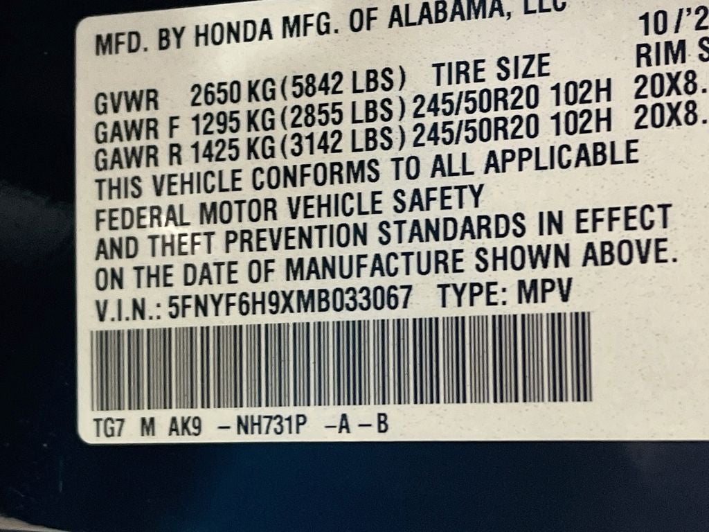 2021 Honda Pilot Touring 8 Passenger