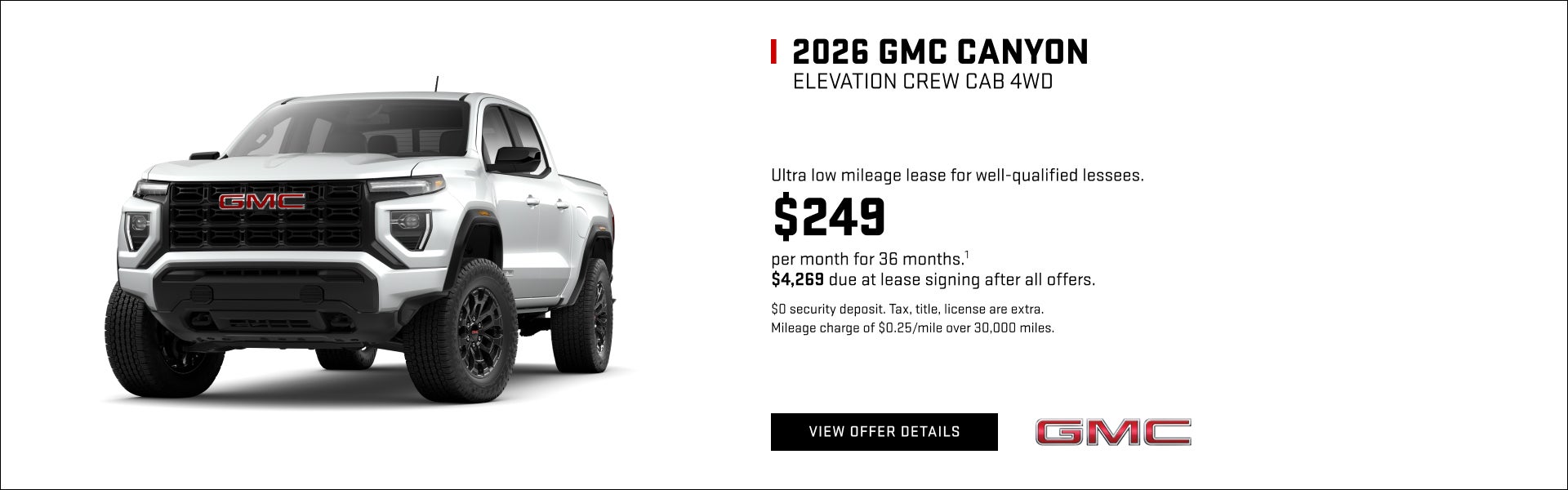 Ultra low mileage lease for well-qualified lessees.

$249 per month for 36 months.1 

$4,269 due ...