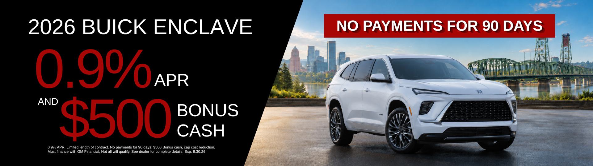 26 Enclave .9% APR, $500 Bonus Cash, No Payments for 90 Days