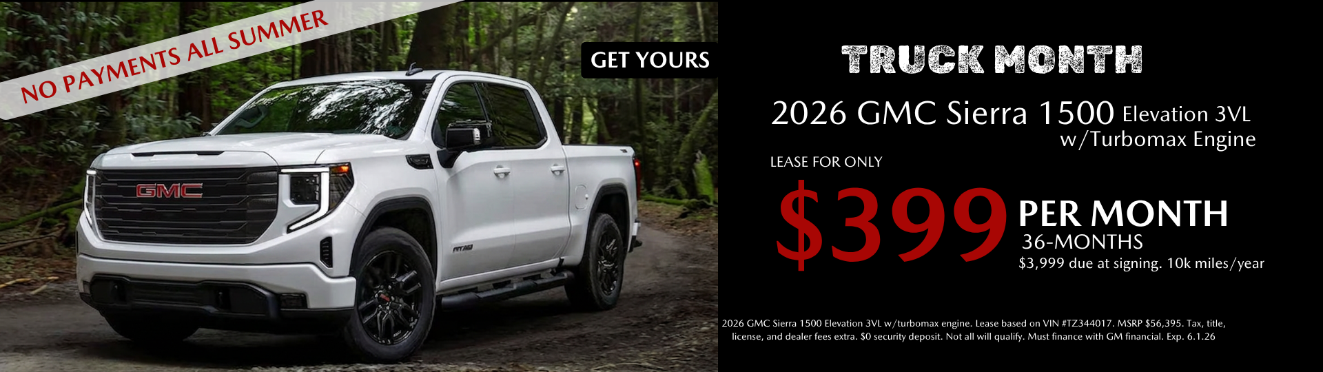 $399 Lease on 2026 Sierra 1500 Elevation