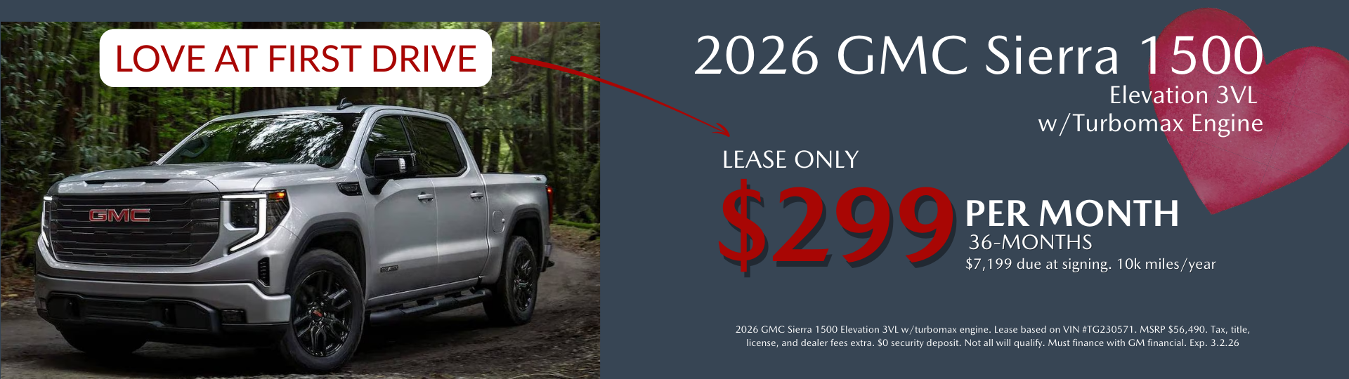 $299 Lease on 2026 Sierra 1500 Elevation