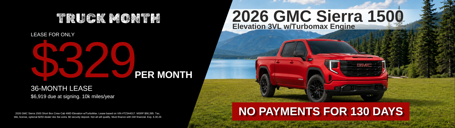 $399 Lease on 2026 Sierra 1500 Elevation