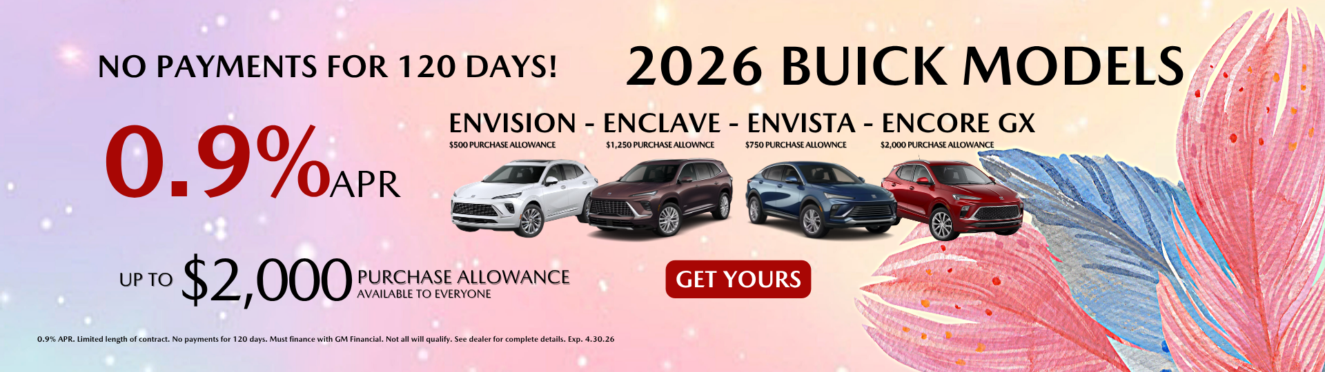 2026 Buick .9% APR + No Payments for 120 days