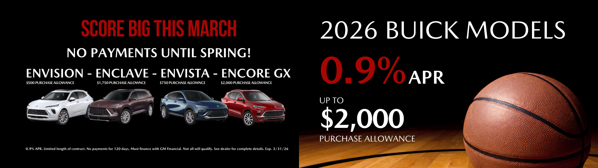 2026 Buick .9% APR + No Payments for 120 days