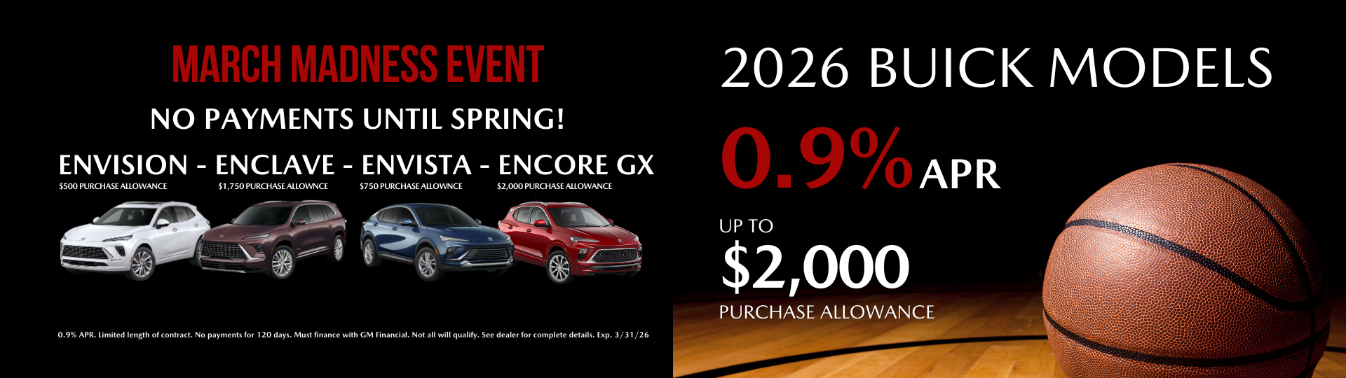 2026 Buick .9% APR + No Payments for 120 days